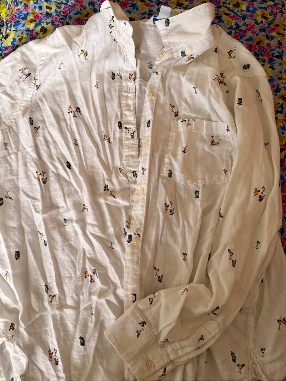 Old Navy White Button-Down Shirt with Mini Cocktail print